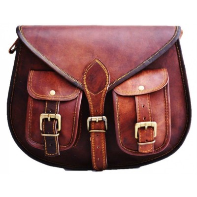 VINTAGE GORDIAN™ Sac à bandoulière en cuir vintage pour femmes | Sac besace cuir brun | 13"